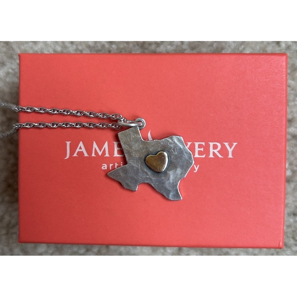 Retired James Avery Hammered Silver Texas 14k Gold Heart Charm Pendant Necklace